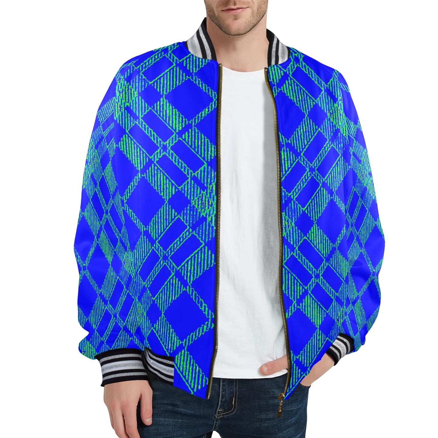 fullbreedboutique New Men's Striped Trim Bomber Jacket