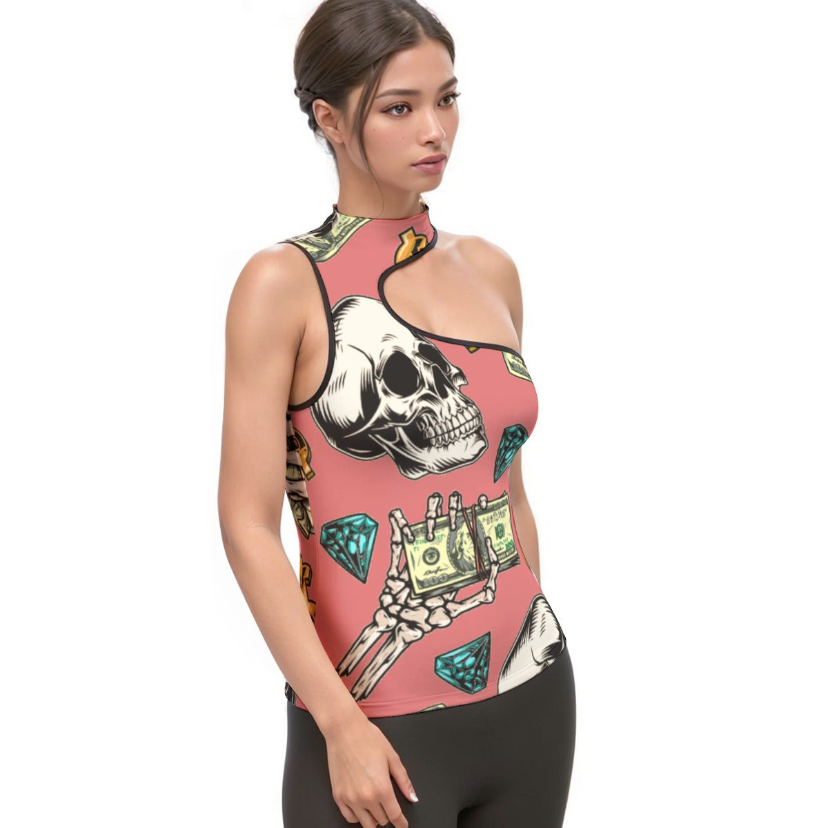 fullbreedboutique Print Women's Halter Sleeveless Asymmetrical Tank Top