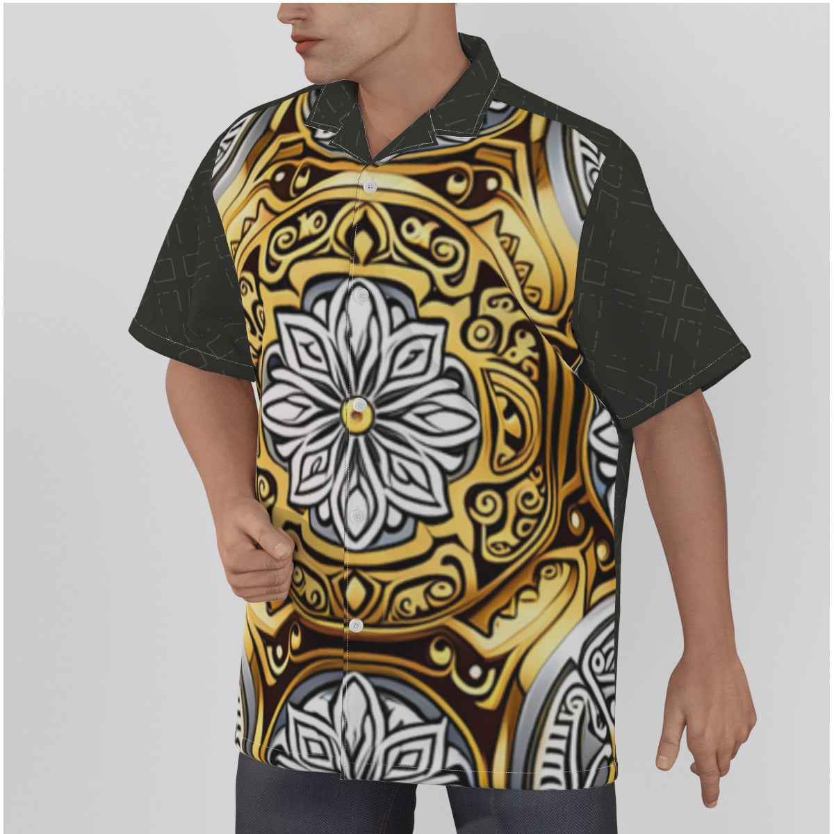 All-Over Print Men's Hawaiian Shirt With Button Closure