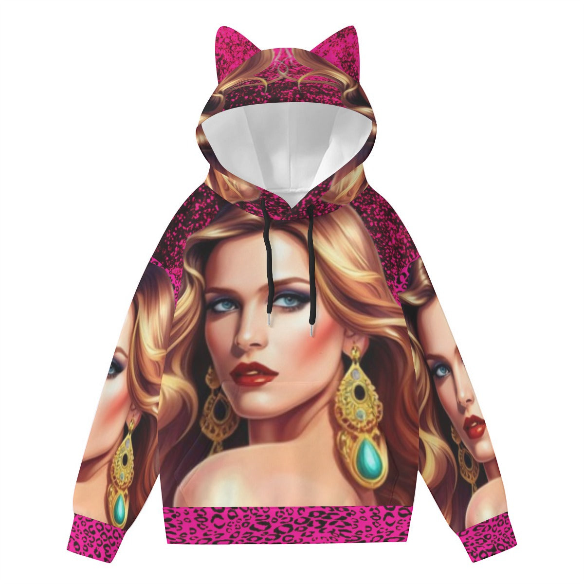 All-Over Print Women’s Hoodie With Decorative Ears