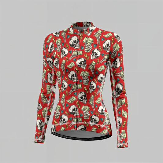 fullbreedboutique Print Raglan Women's Cycling Jersey With Long-Sleeve