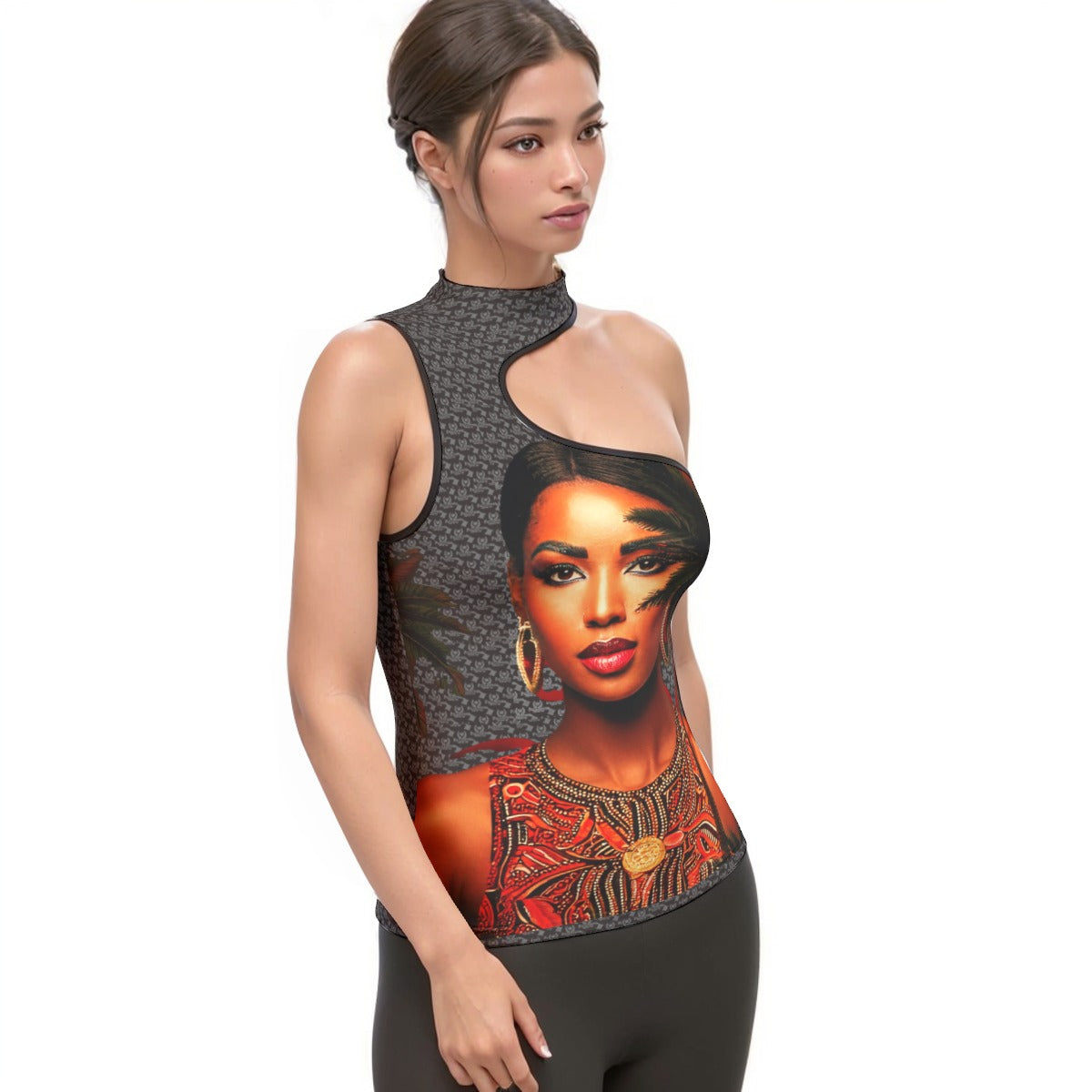 fullbreedboutique Print Women's Halter Sleeveless Asymmetrical Tank Top