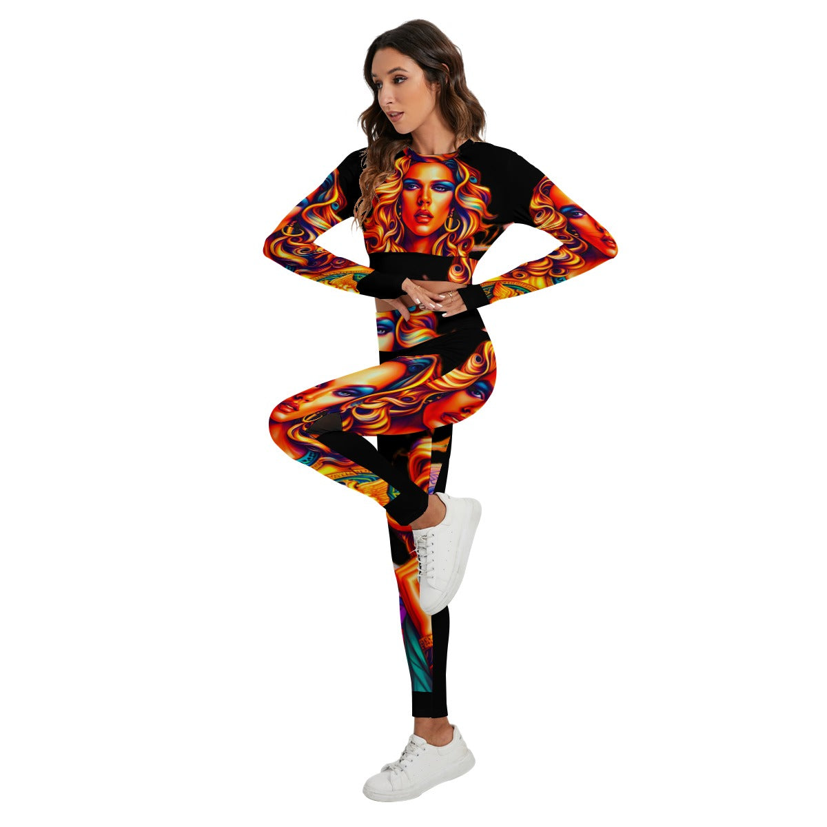 All-Over Print Women's Sport Set With Backless Top And Leggings