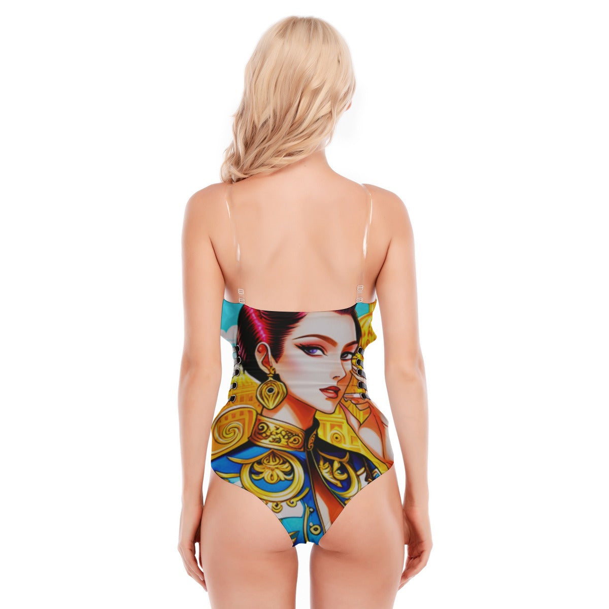 All-Over Print Women's Tube Top Bodysuit With Side Black Straps