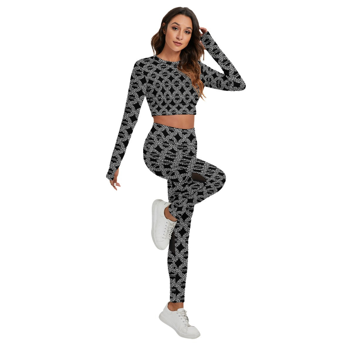 All-Over Print Women's Sport Set With Backless Top And Leggings