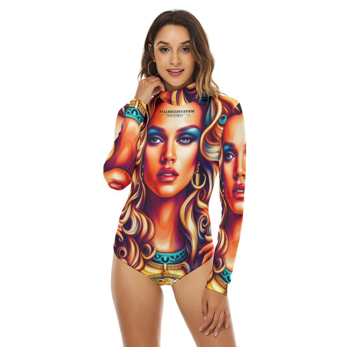 All-Over Print Women's Turtleneck Long Sleeve Bodysuit