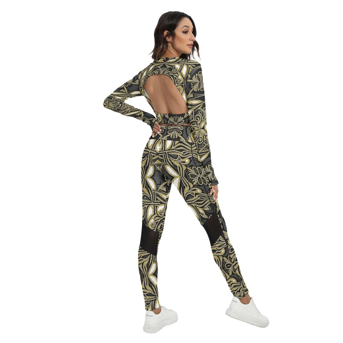 All-Over Print Women's Sport Set With Backless Top And Leggings