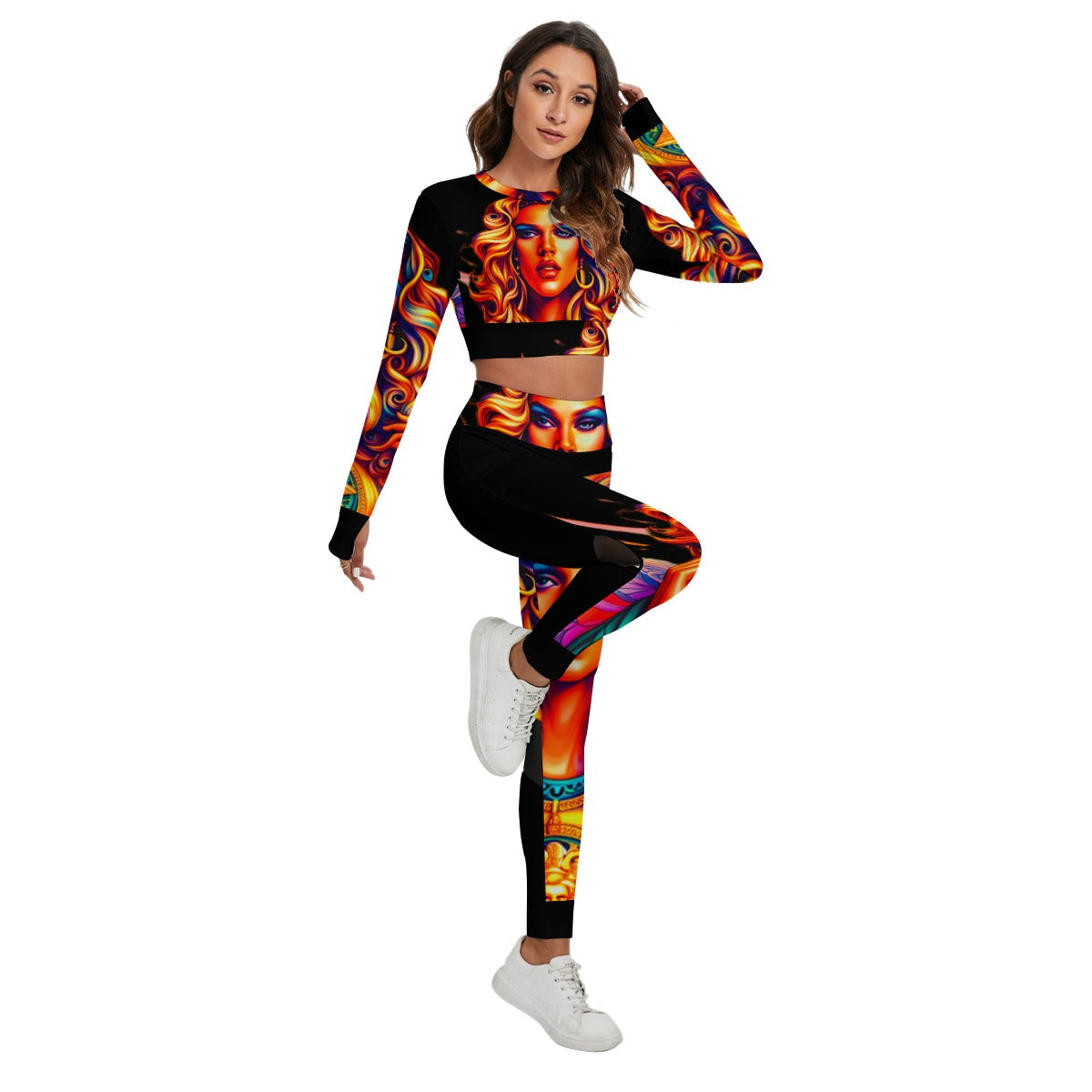 All-Over Print Women's Sport Set With Backless Top And Leggings