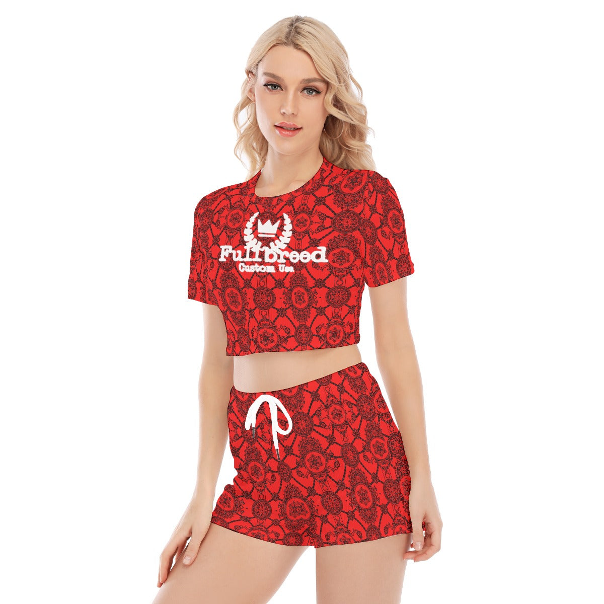 All-Over Print Women's O-neck T-shirt Shorts Suit