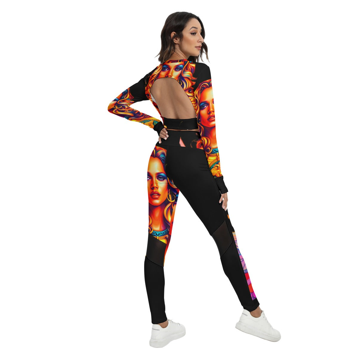 All-Over Print Women's Sport Set With Backless Top And Leggings