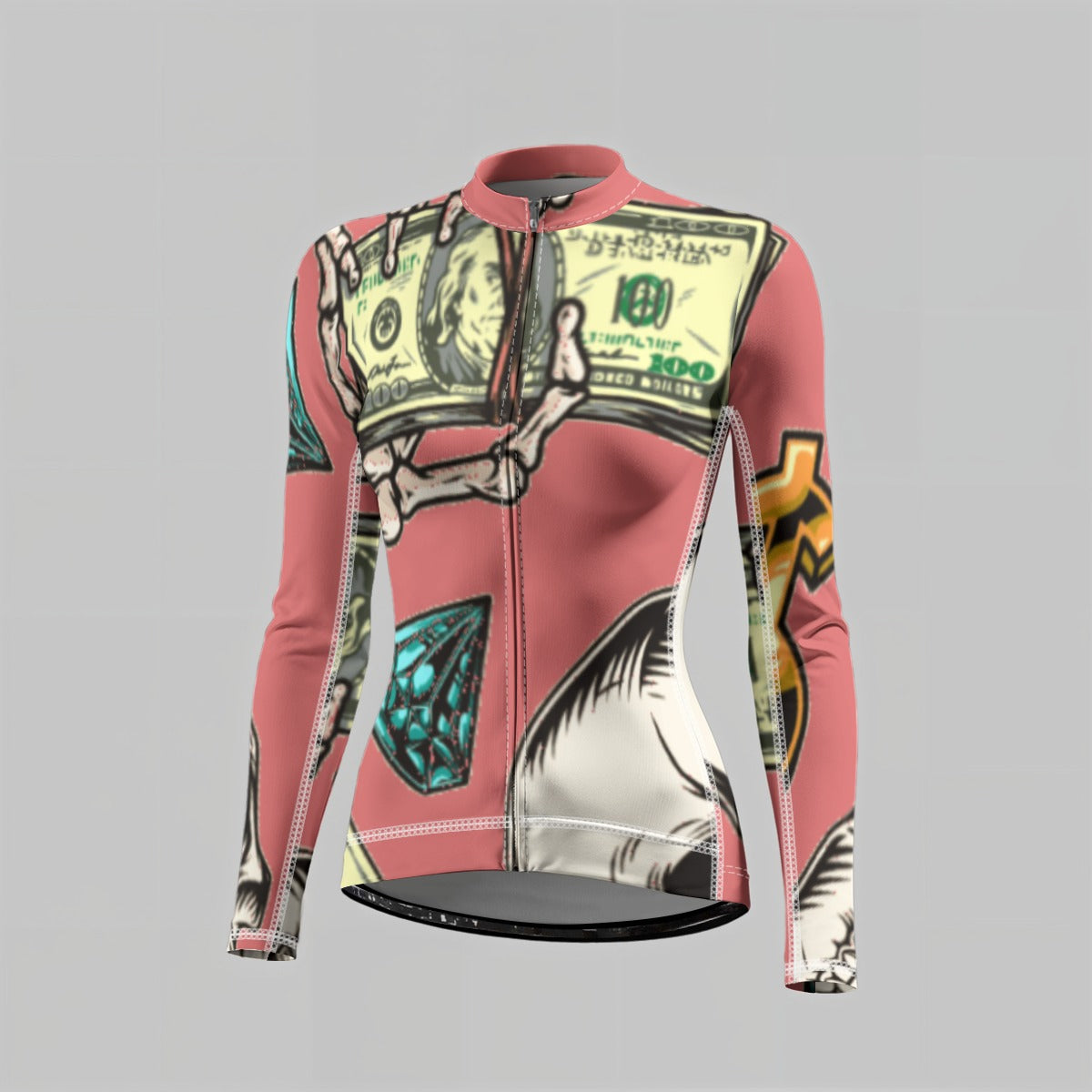 fullbreedboutique Print Raglan Women's Cycling Jersey With Long-Sleeve