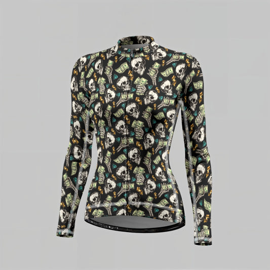 fullbreedboutique Print Raglan Women's Cycling Jersey With Long-Sleeve