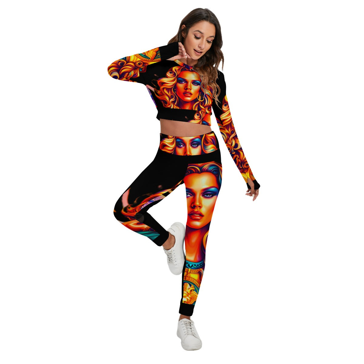 All-Over Print Women's Sport Set With Backless Top And Leggings