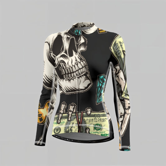 fullbreedboutique Print Raglan Women's Cycling Jersey With Long-Sleeve