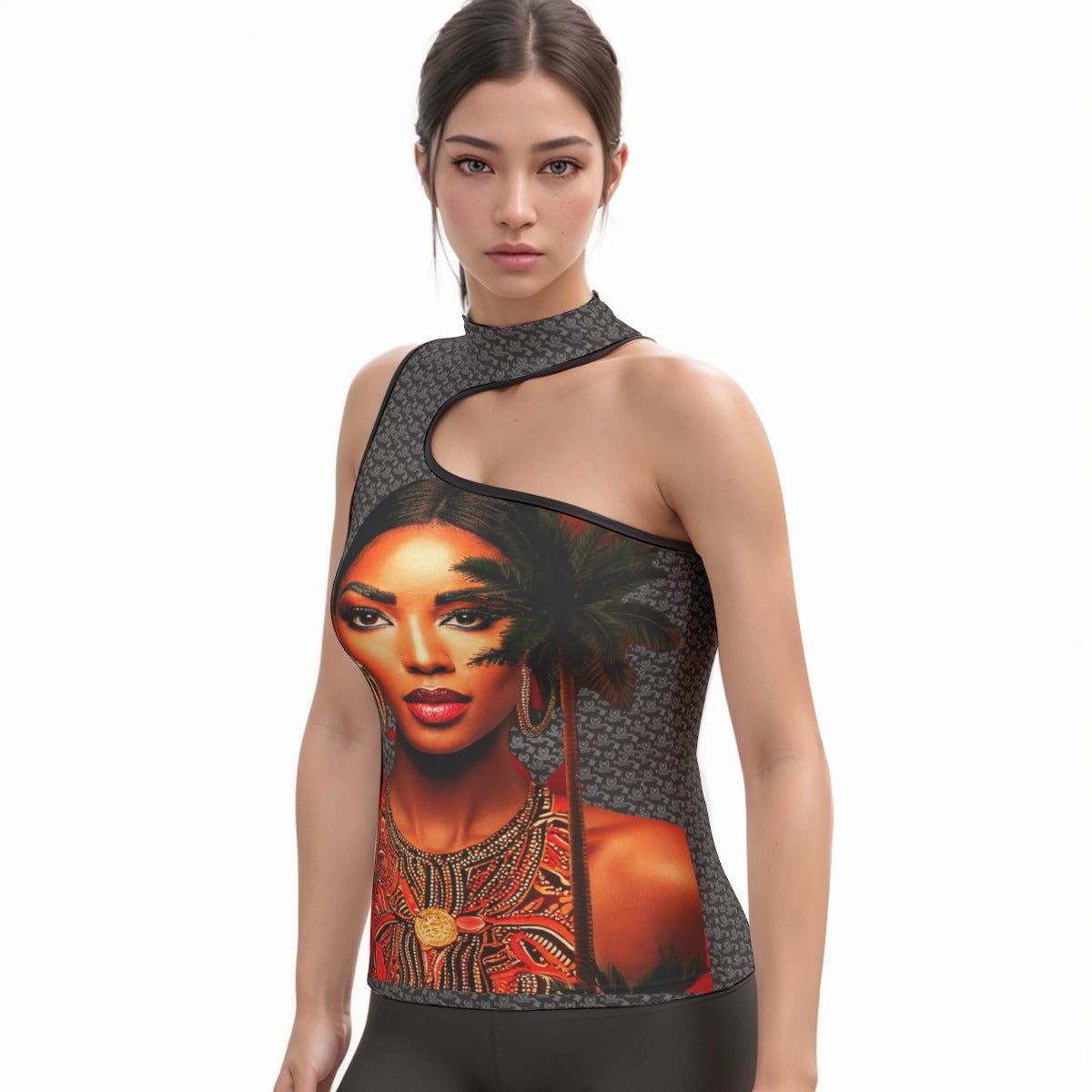 fullbreedboutique Print Women's Halter Sleeveless Asymmetrical Tank Top