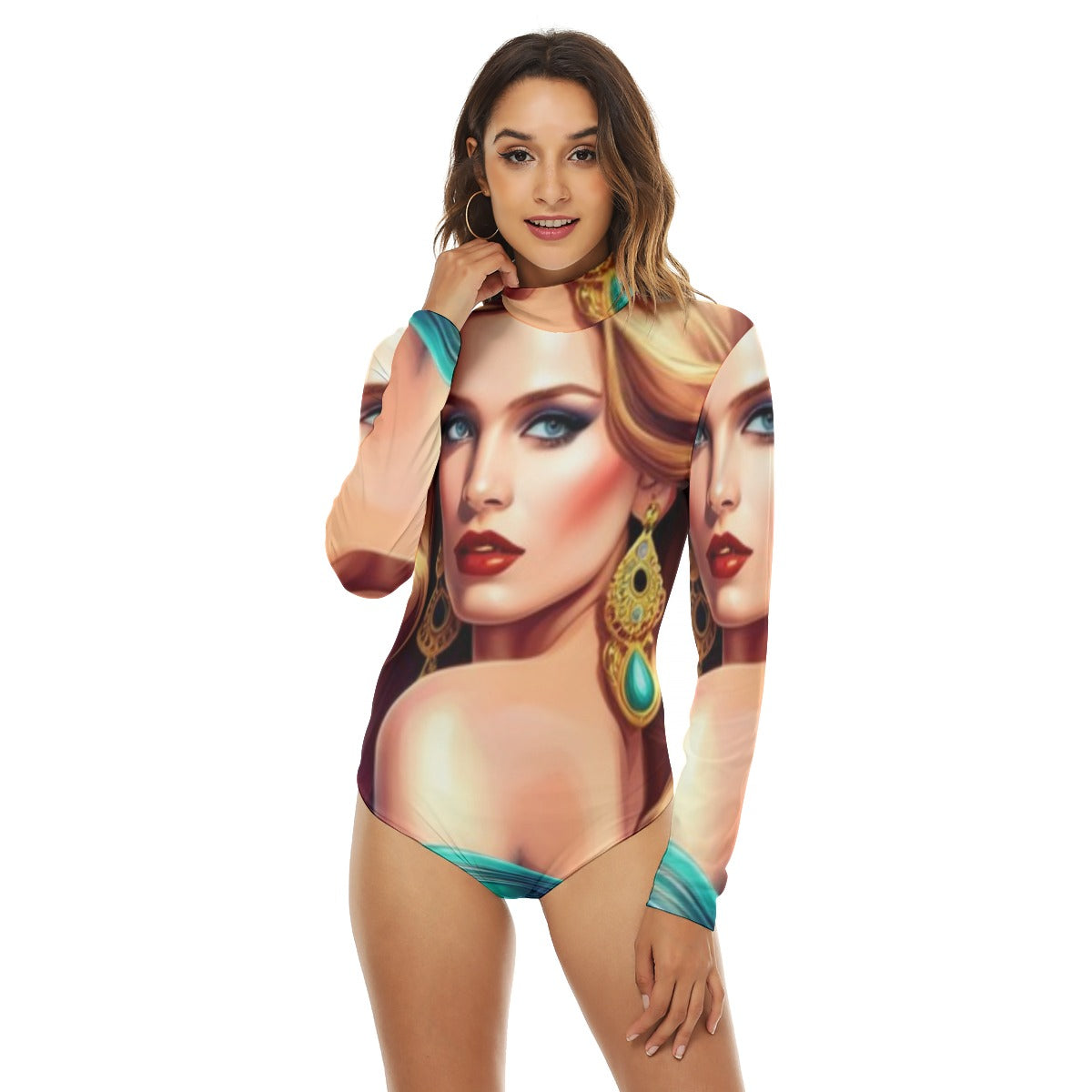 All-Over Print Women's Turtleneck Long Sleeve Bodysuit