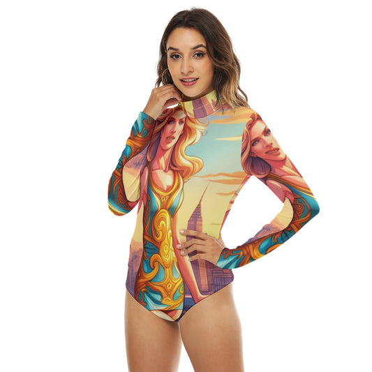 All-Over Print Women's Turtleneck Long Sleeve Bodysuit