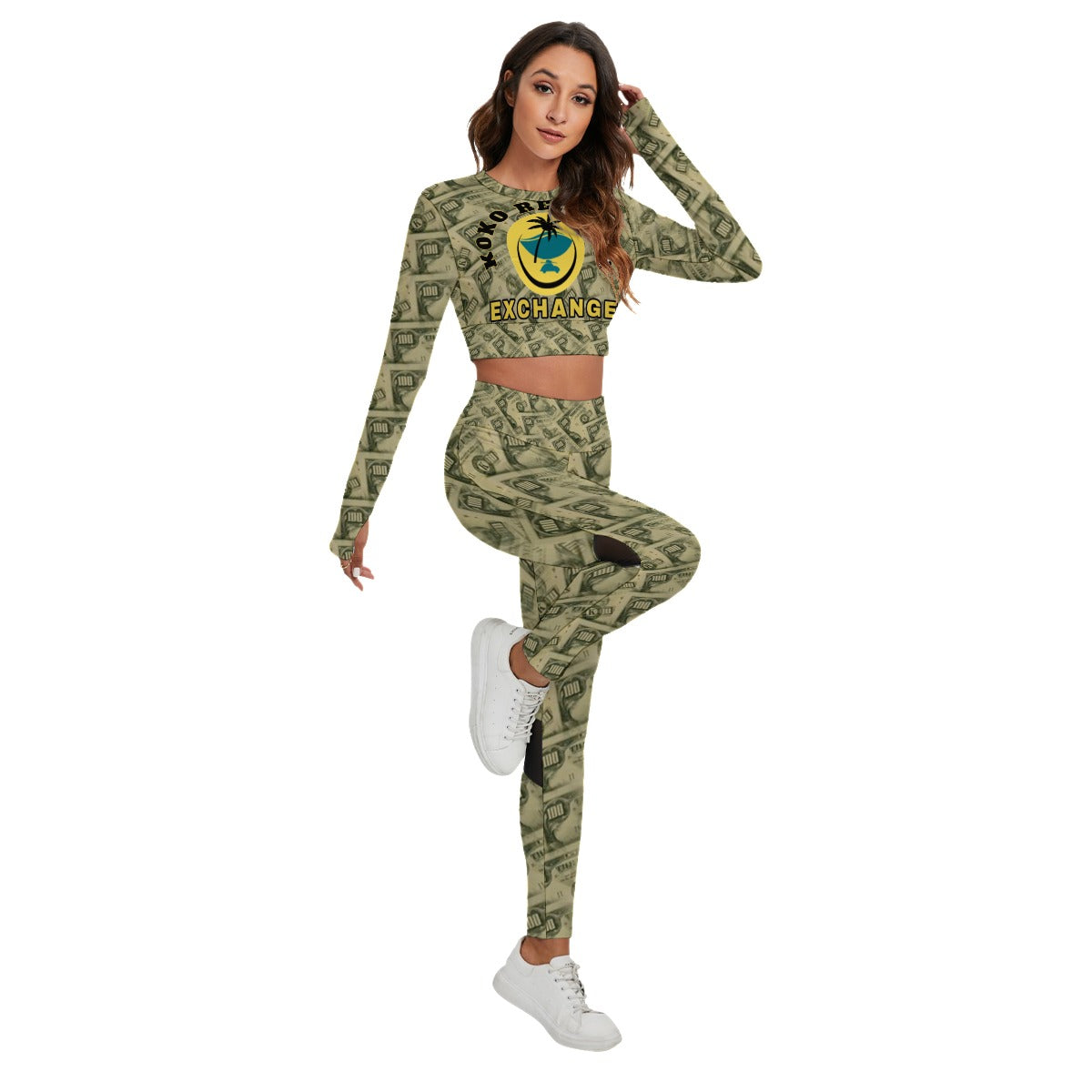 All-Over Print Women's Sport Set With Backless Top And Leggings