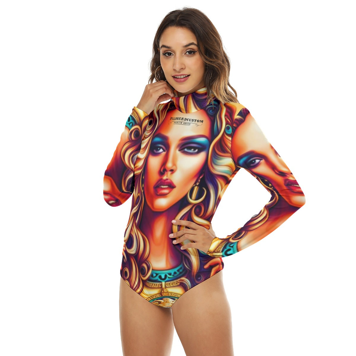 All-Over Print Women's Turtleneck Long Sleeve Bodysuit