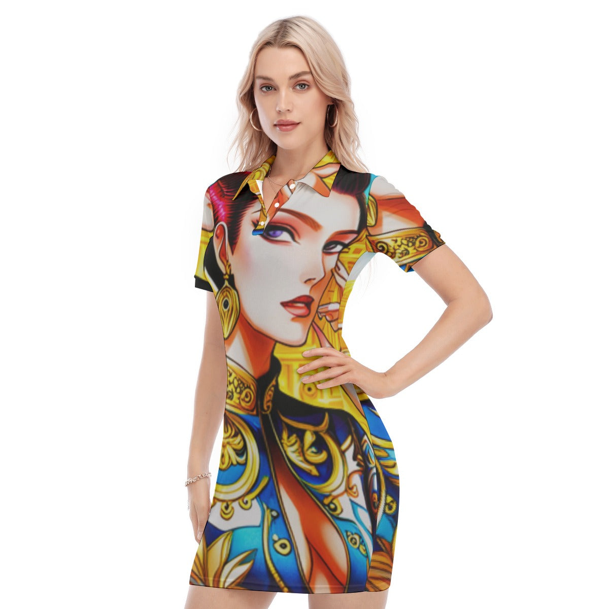 All-Over Print Women's Polo Collar Dress