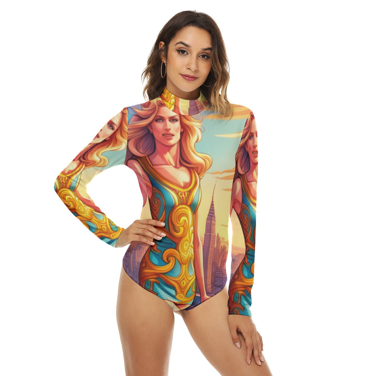 All-Over Print Women's Turtleneck Long Sleeve Bodysuit