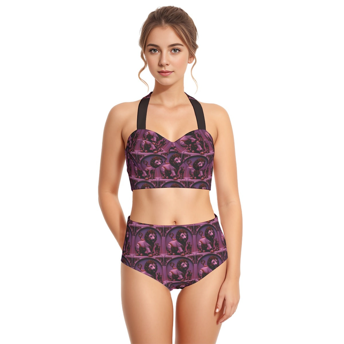 All-Over Print Women's Swimsuit Set With Halter