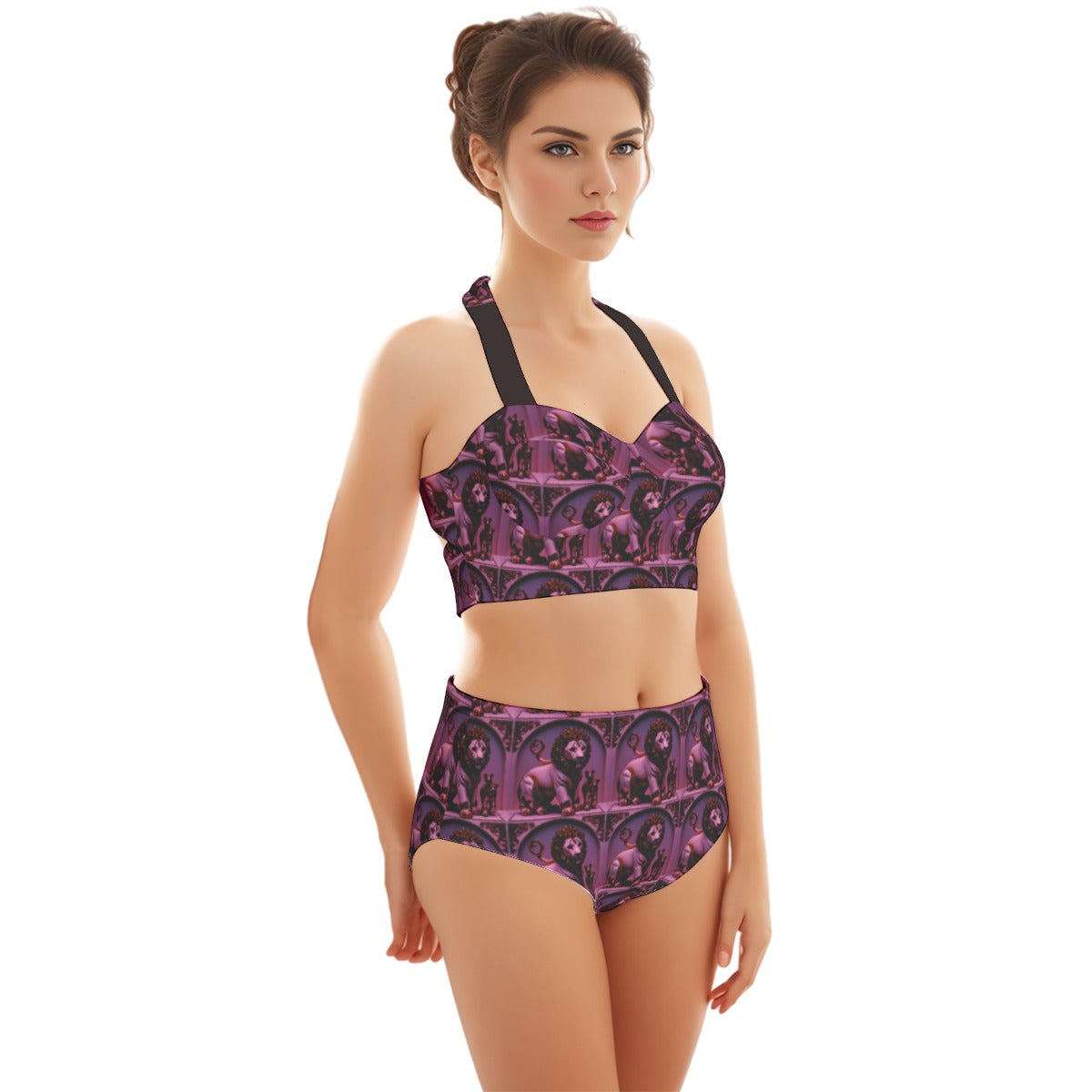 All-Over Print Women's Swimsuit Set With Halter