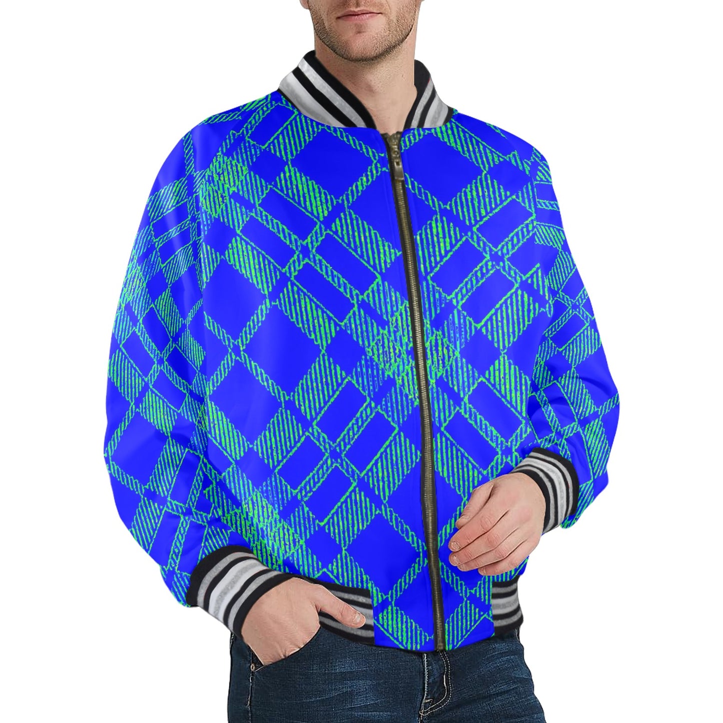 fullbreedboutique New Men's Striped Trim Bomber Jacket