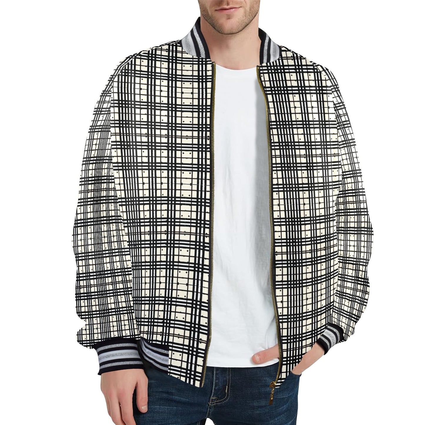 Fullbreedboutique New Men's Striped Trim Bomber Jacket