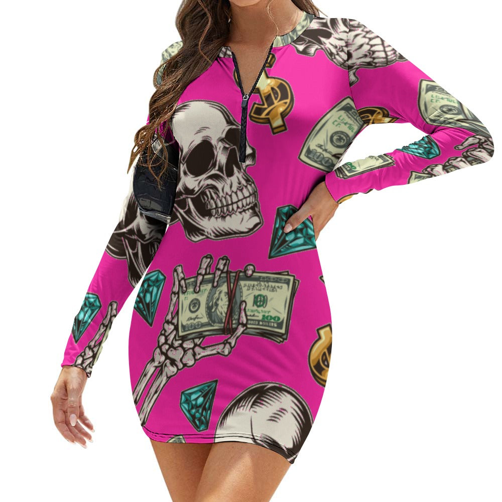 fullbreedboutique Women's Zipper Long Sleeve Hip Dress