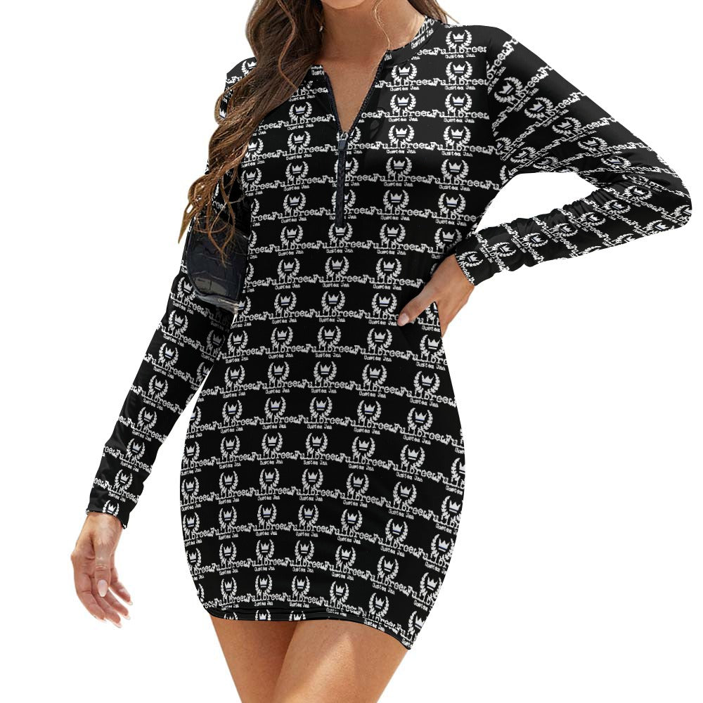 fullbreedboutique Women's Zipper Long Sleeve Hip Dress