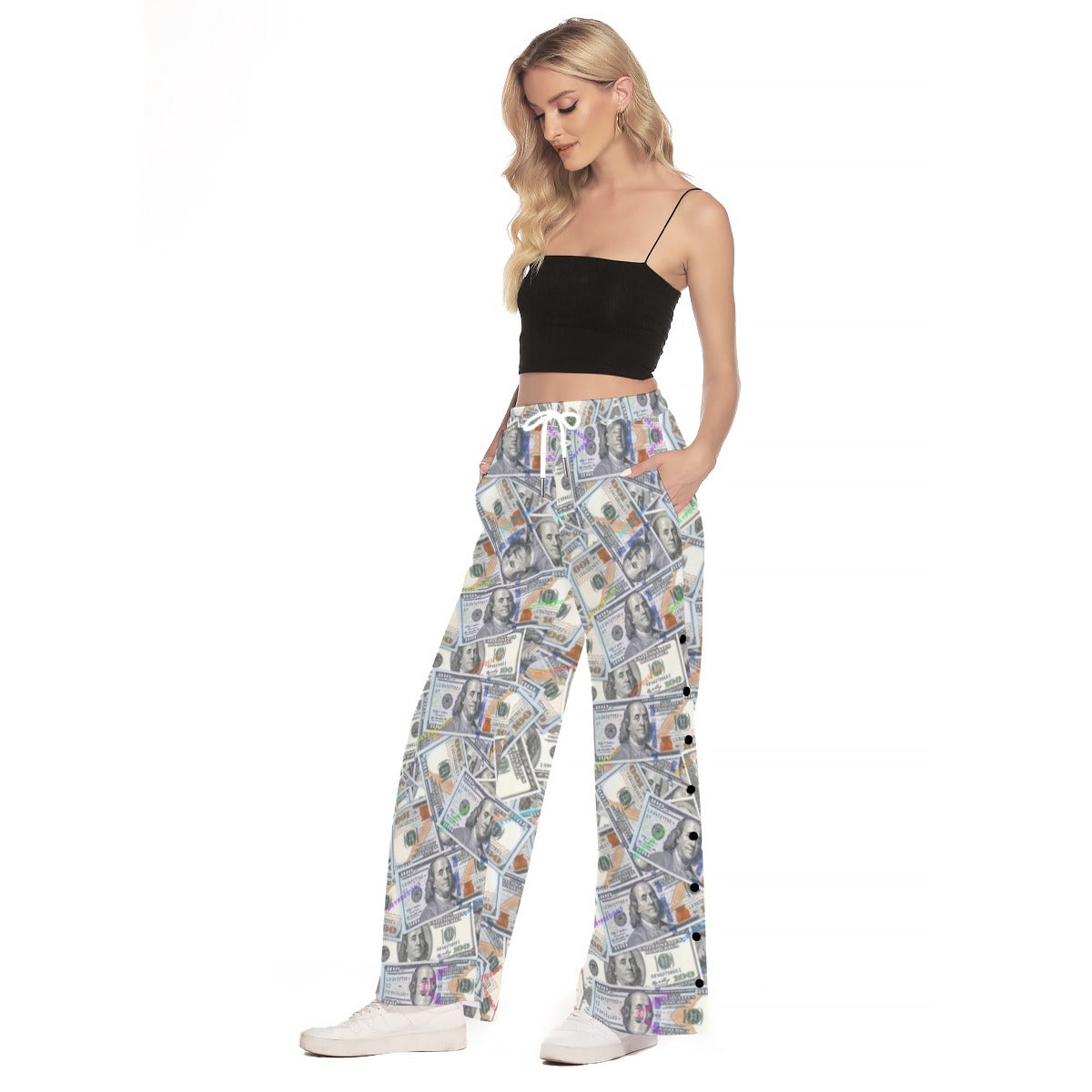 All-Over Print Women's Side Slit Snap Button Trousers