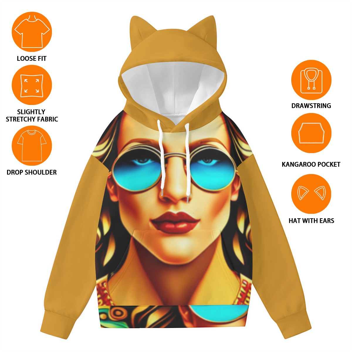 All-Over Print Women’s Hoodie With Decorative Ears