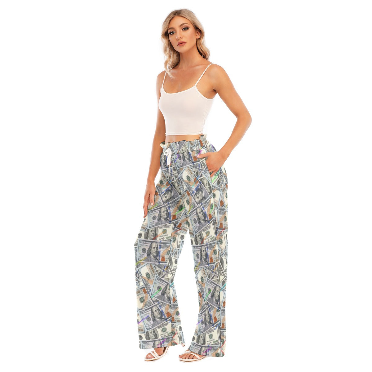 All-Over Print Women's Waist Fungus Edge Wide-leg Pants