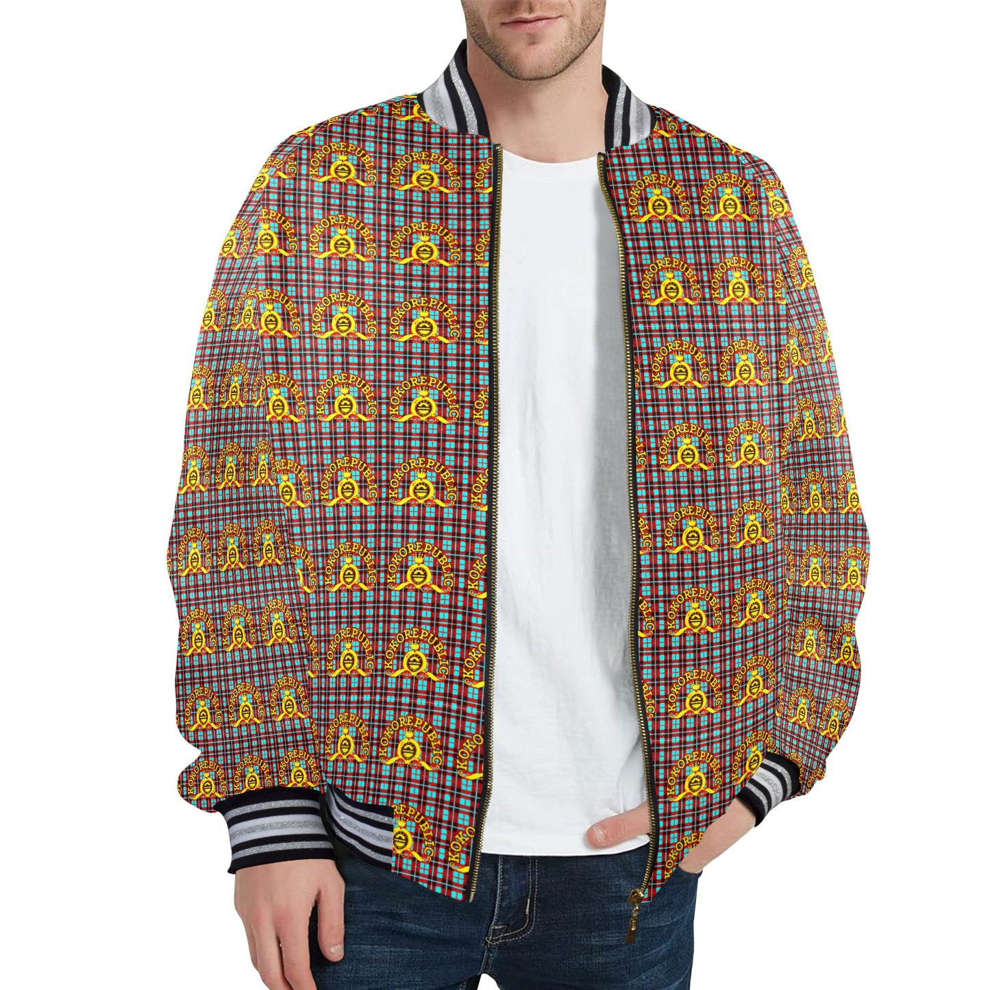 fullbreedboutique New Men's Striped Trim Bomber Jacket