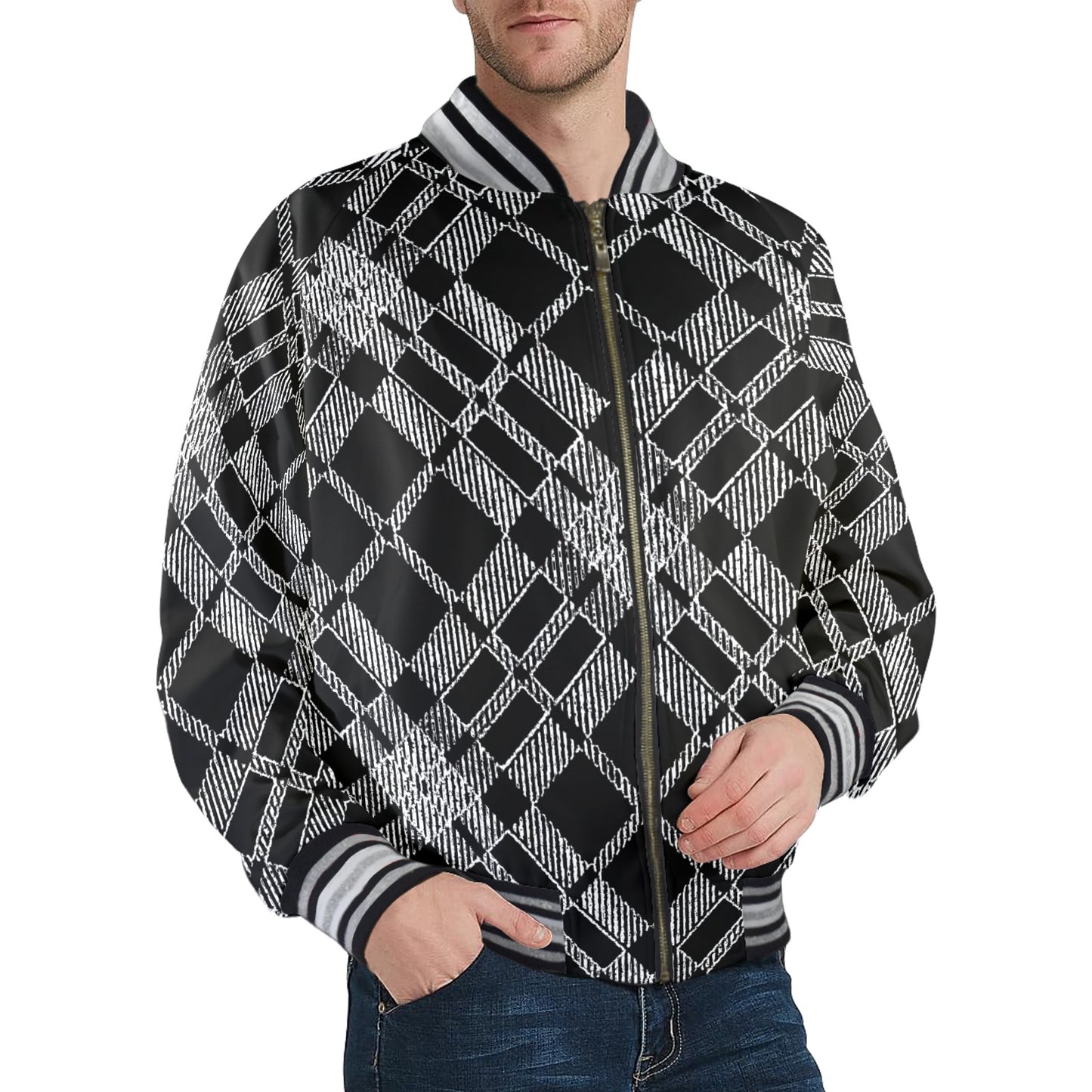 fullbreedboutique New Men's Striped Trim Bomber Jacket