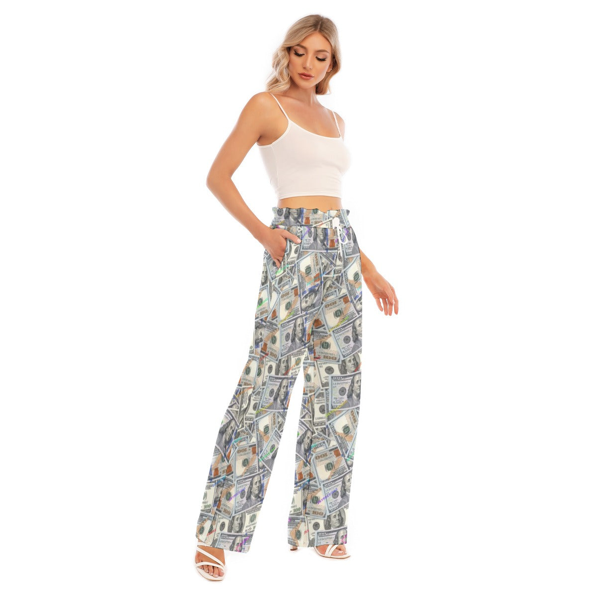 All-Over Print Women's Waist Fungus Edge Wide-leg Pants